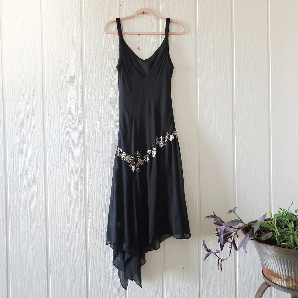 Dress Barn Silk Chiffon Floral Embroidered Sequin Sleeveless V Neck Black sz 14 - Picture 6 of 7